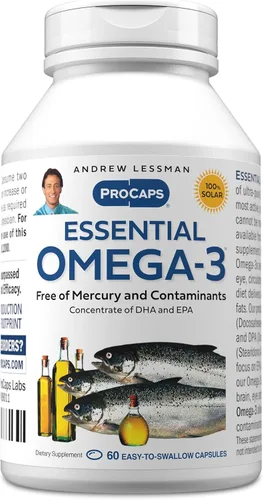 ANDREW LESSMAN Omega-3 esencial sin sabor - 60 cápsulas blandas - Aceites omega-3 ultra puros y de alta potencia. Alto contenido de DHA, sin