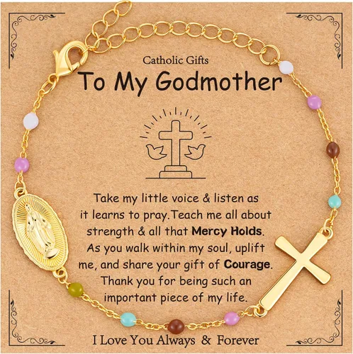 Miniatura 7 de Pulsera de cruz católica de la Virgen María para niñas y mujeres, pulsera de cuentas de rosario, primera comunión, confirmación, bautismo, madrina