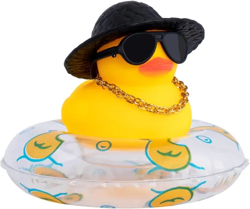 Miniatura 50 de wonuu Pato de Goma para Automóvil, Decoración de Pato Amarillo para Tablero con Sombrero de Sol, Anillo de Natación, Collar, Gafas de Sol