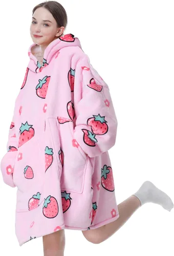 Miniatura 17 de Aemicion - Manta con capucha tipo sudadera tamaño grande, vellón Sherpa con mangas y bolsillo, unisex para adultos, ideal para hogar, oficina