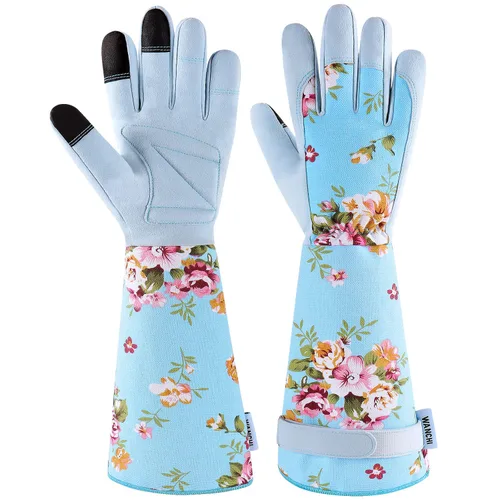 WANCHI Guantes de jardín de manga extendida para mujer, guantes de jardinería de agarre suave, ligeros y cómodos para plantar, paisajismo y tareas