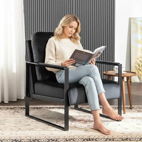 Miniatura 5 de Container Furniture - Silla clásica de mediados de siglo con marco de metal cuadrado duradero, sillón para sala de estar, dormitorio, oficina