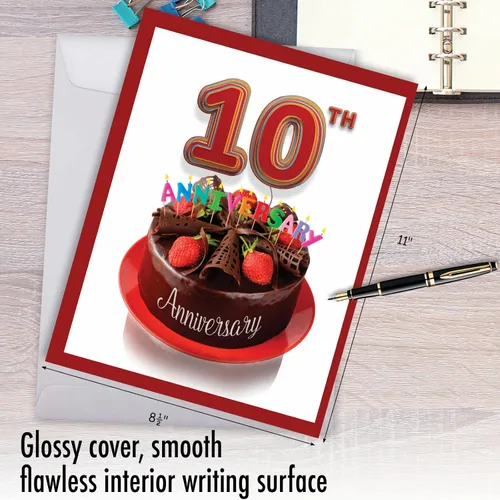 Miniatura 3 de The Best Card Company - Tarjeta jumbo del 10º aniversario con sobre (8.5 x 11 pulgadas) - Felicitaciones grandes por 10 años de matrimonio - Gran