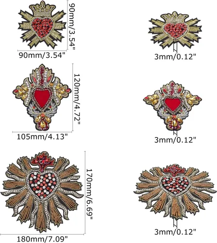 Miniatura 3 de INFUNLY Parches de lentejuelas con cuentas, 3 parches geniales para chaquetas, parches de corazón de diamantes de imitación, parches para coser