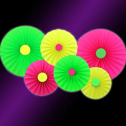 Miniatura 14 de Guirnalda de Papel Neón de 110 pies, Serpentinas Neón, Estrella Perforada, Decoraciones Neón de Luz Negra que Brillan para Fiestas, Reactivas a UV