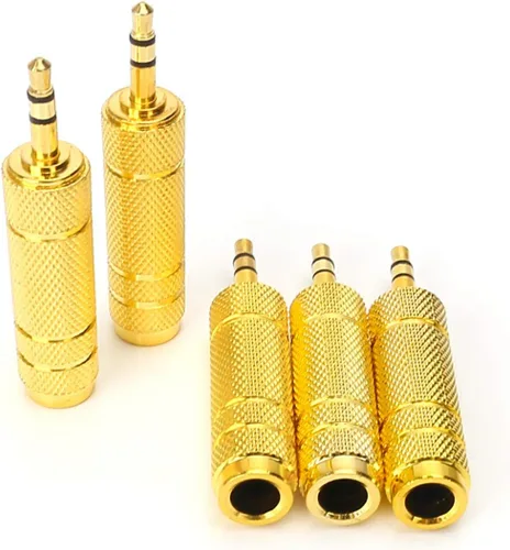(5 unidades de 0.138 in 1/8" macho TRS a 0.250 in 1/4" hembra adaptador de conector estéreo chapado en oro, para auriculares de audio, auriculares,