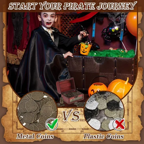 Miniatura 3 de Hanaive 100 Piezas Monedas de Pirata de Metal Cofre del Tesoro Doblón Español Monedas Falsas Fichas para Niños Juegos de Mesa Fiesta Pirata Cosplay