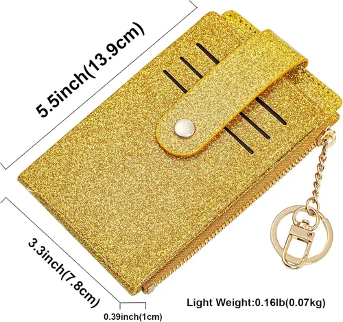 Miniatura 25 de Tarjetero delgado con bloqueo RFID, billetera de bolsillo pequeño, con cremallera Keychian para monedero, monedero y tarjetero para mujeres y hombres