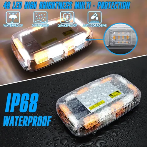 Miniatura 6 de Luz estroboscópica magnética de 48 LED, control remoto inalámbrico recargable, 17 modos de luz de baliza de techo, luces de seguridad
