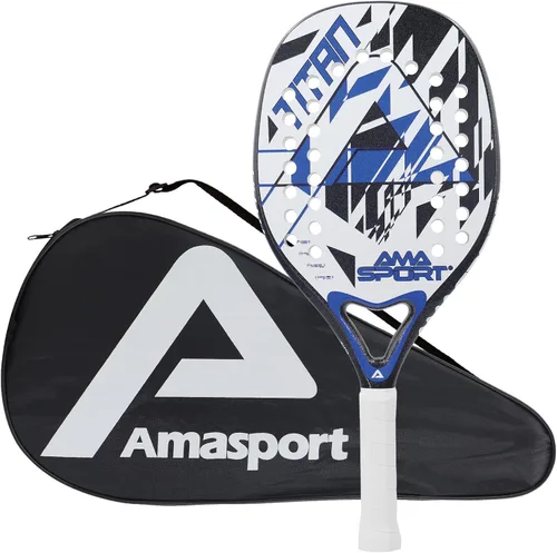 AMA SPORT Raqueta de tenis de playa de fibra de carbono con textura de núcleo de espuma EVA, raquete de tenis de playa con bolsa de transporte (azul)