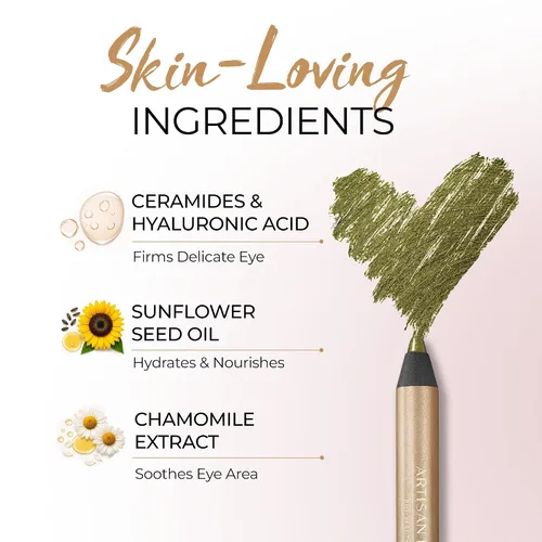 Miniatura 5 de Artisan L'uxe Beauty Velvet Jumbo Delineador de ojos verde oliva con afilador gratuito Maquillaje mezclable para ojos ahumados – Delineador