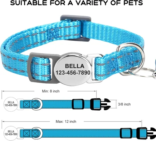 Miniatura 5 de Collar de gato personalizado personalizado con grabado reflectante con nombre y teléfono, ajustable para gatos y gatitos