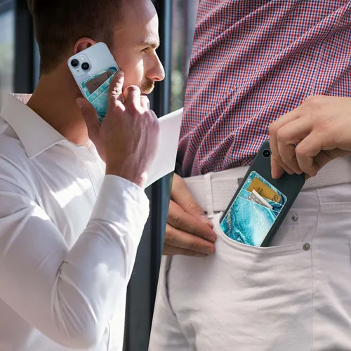 Miniatura 4 de Titular de Tarjeta de Cuero para Teléfono, Billetera Adhesiva para Teléfono, Elegante Funda con Soporte para Tarjetas de Crédito, Adecuado