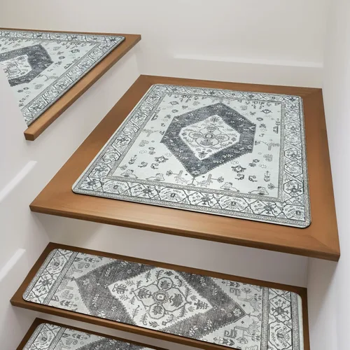 Miniatura 14 de OJIA Peldaños de escalera antideslizantes para escalones de madera en interiores, 15 piezas de 8"x30" alfombras con respaldo de goma para peldaños
