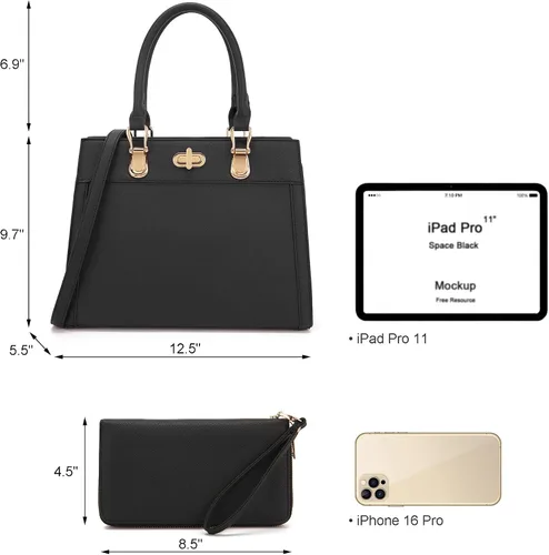 Miniatura 5 de Conjunto de bolso para mujer, bolso de mano, bolso de hombro, asa superior, bolsa de trabajo, bolsa cruzada a juego, 2 piezas