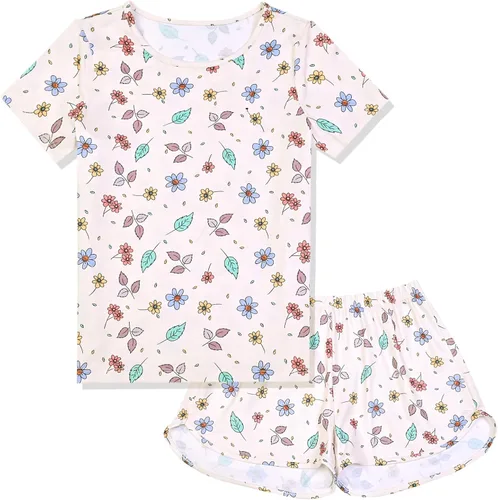 Miniatura 10 de QPANCY Pijamas de verano para niñas, conjuntos de pijamas de manga corta para dormir de verano