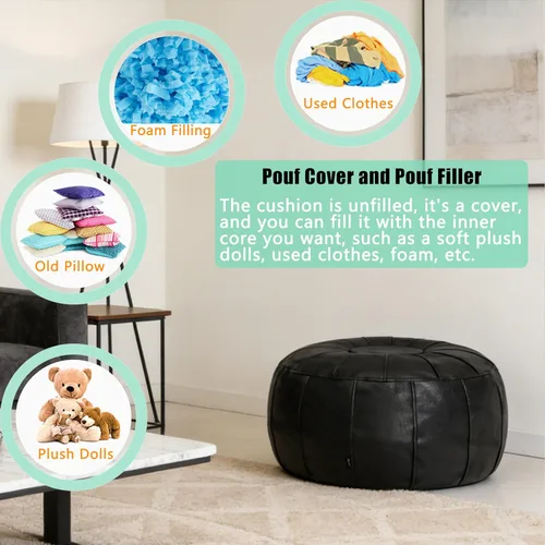 Miniatura 7 de Thgonwid Funda de puf otomano marroquí sin relleno, solución de almacenamiento para reposapiés otomano, silla puf, reposapiés, color negro