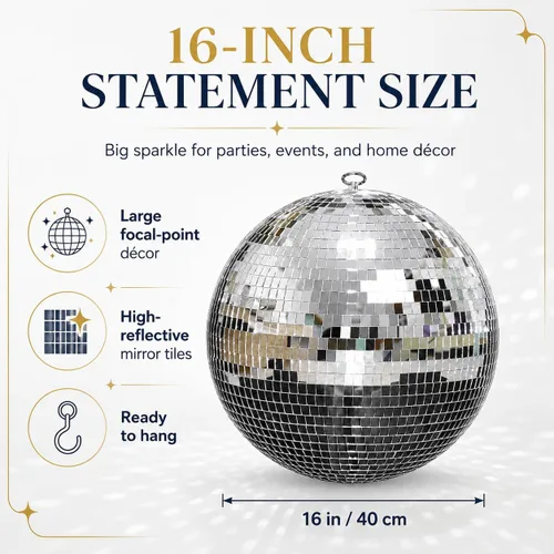 Miniatura 2 de Youdepot Bola de Discoteca Grande de 16 Pulgadas – Bola de Espejo Colgante Grande Decoración de Bola de Discoteca para Decoraciones de Fiestas