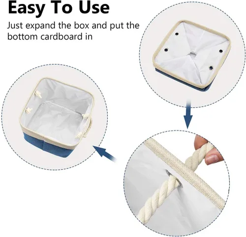 Miniatura 5 de Paquete de 3 cubos de almacenamiento plegables grandes, canastas de almacenamiento plegables resistentes de tela catiónica, cubos con asas