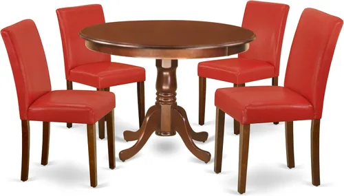 East West Furniture HLAB5-MAH-72 - Juego de mesa de comedor de 5 piezas, incluye una mesa de comedor redonda con pedestal y 4 sillas tapizadas de