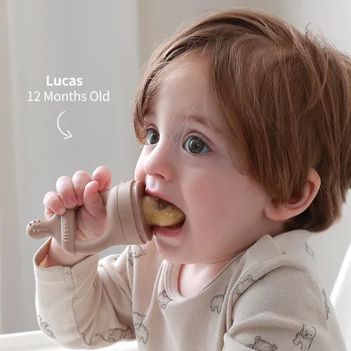 Miniatura 7 de SAMiGO Alimentador de frutas para bebés y conjunto de moldes para paletas de leche materna, mordedor de frutas de silicona, chupete alimentador
