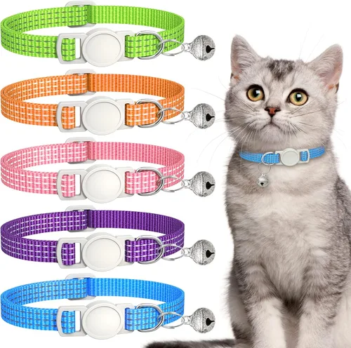 Paquete de 5 collares reflectantes para gatos con campanas, collar ajustable para gatos pequeños, ideal para niñas, gatos, gatos, gatos, cachorros,