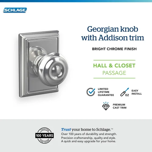 Miniatura 4 de SCHLAGE Lock Company F10GEO625ADD Colección Addison SCHLAGE - Pomo de paso, cromo brillante Cromado brillante