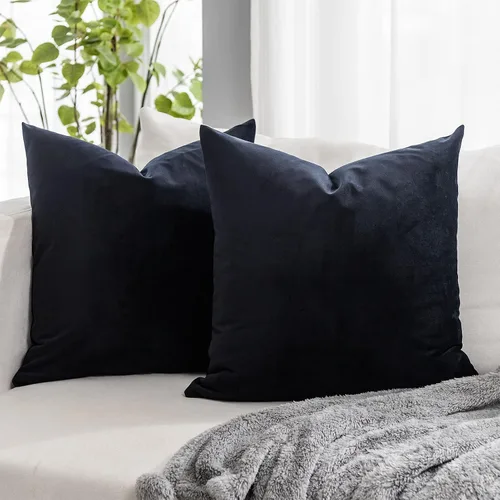 Miniatura 7 de Juego de 2 fundas de almohada decorativas de terciopelo de 14 x 14 pulgadas con cremallera, fundas de cojín cuadradas suaves y lisas de lujo