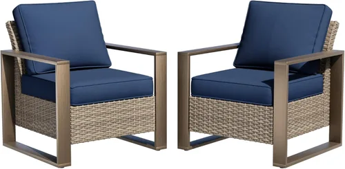 Miniatura 25 de Sofá de Mimbre Metálico para Patio de 75", Sofá Sillón de Ratán para Exteriores de 3 Asientos para Todo Tipo de Clima con Cojines Premium y Beige