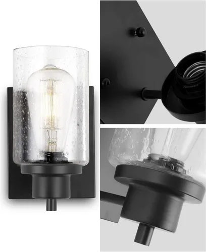 Miniatura 6 de Paquete de 2 lámparas de tocador de baño, apliques de pared, modernas luces de pared de baño interiores con vidrio semillado, accesorios de pared