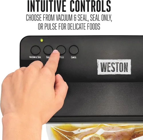 Miniatura 3 de Weston Máquina compacta selladora al vacío de alimentos, potente bomba de 23 pulgadas de Hg, para bolsas de hasta 11 pulgadas de ancho, 100 vatios