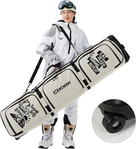 Miniatura 8 de XCMAN Bolsa de snowboard con ruedas de 63 a 75 pulgadas de longitud ajustable para botas de snowboard de viaje aéreo