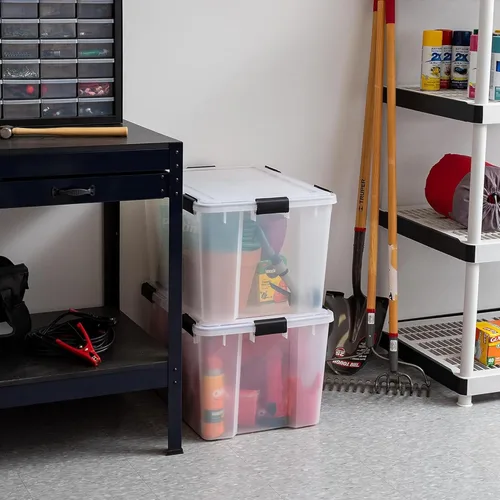 Miniatura 6 de IRIS USA - Contenedor organizador de plástico hermético para almacenamiento, 74 cuartos de capacidad, con tapa duradera, sello y hebillas de cierre