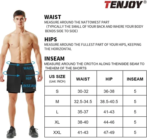 Miniatura 6 de TENJOY Pantalones cortos de correr 2 en 1 para hombre, de 5 o 7 pulgadas, de secado rápido, pantalones cortos de entrenamiento atlético para hombres