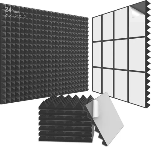 Miniatura 8 de JBER - Paquete de 12 paneles acústicos de espuma para pared de estudio, acolchonados, insonorizados, ignífugos, de 1 x 12 x 12 pulgadas Negro No