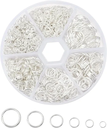 1600 piezas de anillos abiertos de plata para hacer joyas, juego de anillos de plata bañada en plata para joyería (4 mm, 5 mm, 6 mm, 7 mm, 8 mm, 10