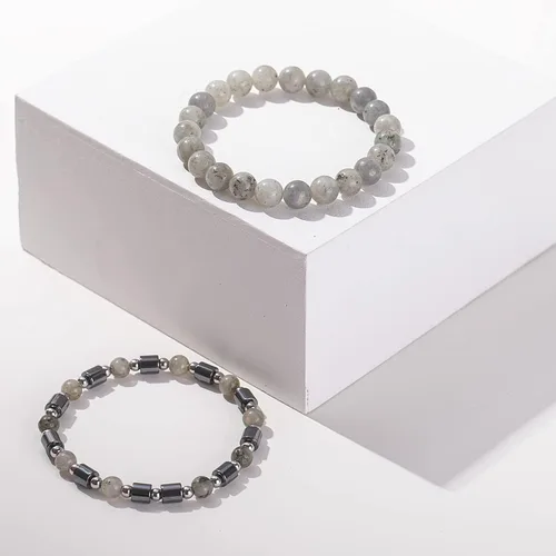 Miniatura 3 de Juego de pulseras de cuentas para hombre de 0.315 in y 0.157 in de piedras preciosas curativas trenzadas con dije de circonita cúbica, pulsera