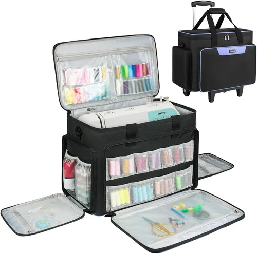 LEFOR·Z Estuche rodante para máquina de coser con ruedas, bolsa de transporte para máquina de coser, bolsa de mano con carrito para la mayoría de