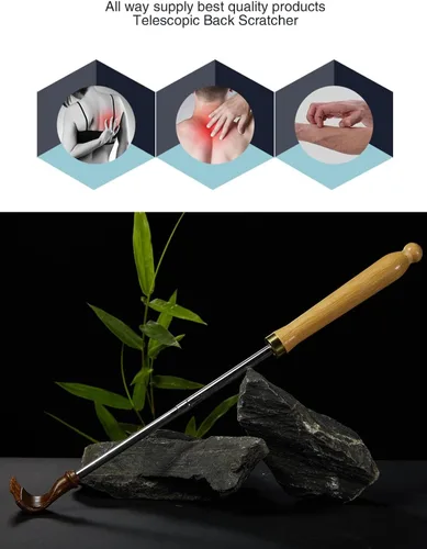 Miniatura 5 de Rascador de espalda extensible portátil, rascador de espalda de bambú para hombres y mujeres, cabeza telescópica autoterapéutica, fácil de alcanzar