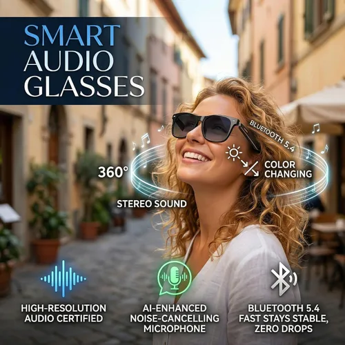 Miniatura 4 de Lentes de traducción inteligente AI, traductor de voz en 164 idiomas, gafas Bluetooth de oreja abierta con altavoces, lentes fotocrómicas, batería