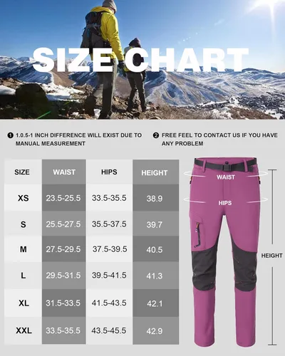 Miniatura 5 de Pantalones de senderismo para mujer, impermeables, resistentes al viento, con forro polar, con 4 bolsillos con cremallera