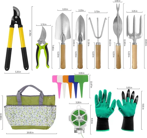 Miniatura 3 de Juego de 41 herramientas de jardinería de alta calidad, kit de herramientas de jardinería de acero inoxidable, con agarre de goma antideslizante