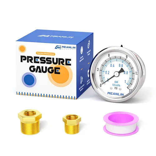 Miniatura 15 de MEANLIN MEASURE Medidor de presión en seco de acero inoxidable de 0 ~ 200 psi, esfera de cara NPT de 2 pulgadas, impermeable para compresor de aire