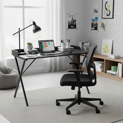 FurnitureR Escritorio de oficina en casa con deflector, escritorio de estudio de computadora de 47.2 pulgadas con patas de metal en forma de X, mesa
