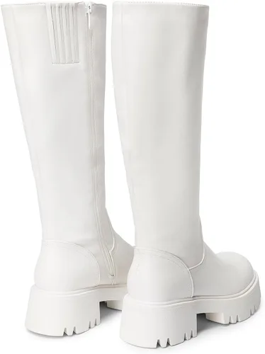Miniatura 3 de DREAM PAIRS Botas altas hasta la rodilla, cómodas botas de plataforma gruesa con punta redonda y cremallera lateral para mujer