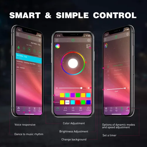 Miniatura 5 de Nilight 2 luces LED RGB de 3 pies con base de resorte y 4 luces de rock, control remoto de aplicación con patrones de persecución de bricolaje