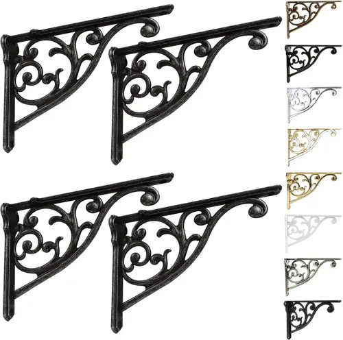Miniatura 38 de Soportes de estante de 4 pulgadas, paquete de 4 soportes de pared de latón antiguo de alta resistencia, estantes decorativos de cocina victoriana
