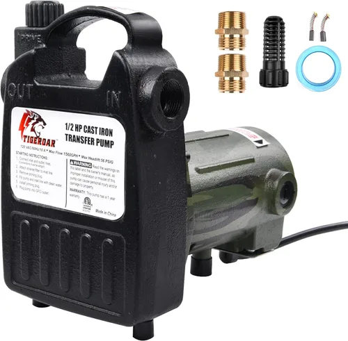 Miniatura 10 de TIGEROAR Bomba de agua de 12 V, bomba de transferencia de agua de 330 GPH RV estanque de lluvia con manguera de bomba de succión de 6 pies y kit