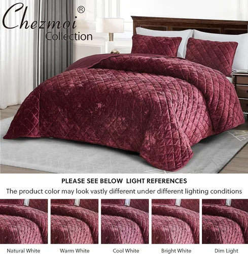 Miniatura 5 de Chezmoi Collection Lux - Juego de edredón de terciopelo color borgoña, tamaño King, 3 piezas, ropa de cama de terciopelo envejecido para todas