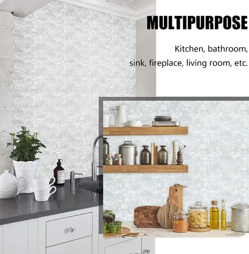 Miniatura 9 de KASARO - Calcomanías de pared, adhesivo despegable de mosaicos para salpicadero dormitorio baño, madreperla, 12 x 12 pulgadas